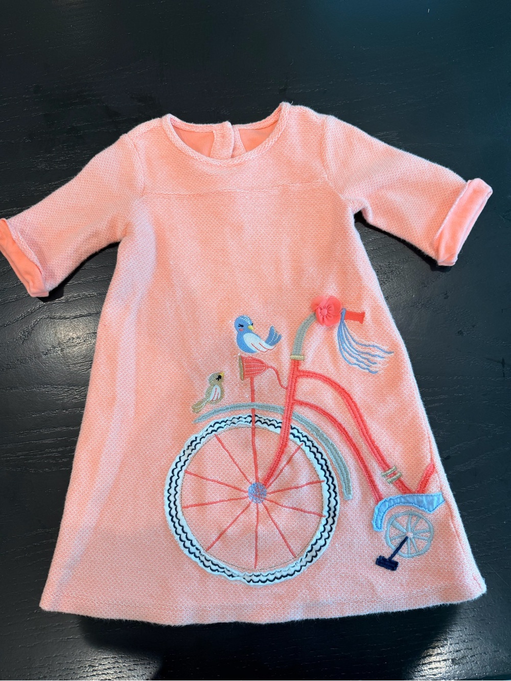 Gymboree Peach Knit Dress with Bicycle & Bird Appliqué 4T